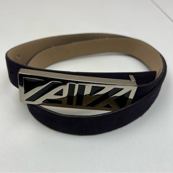 Anne Klein Suede Genuine Leather Belt with Statement AK Buckle in Indigo Sz S - Picture 1 of 7